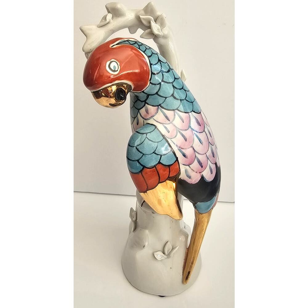 Kinder-Harris Macaw Parrot Figurine Sculpture Hand painted Porcelain Gold Gild - Picture 2 of 9